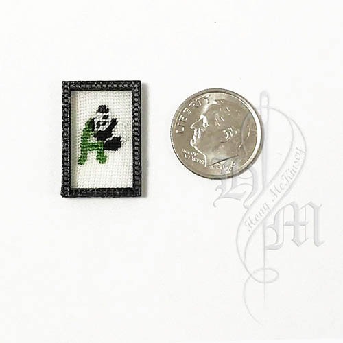 Petit point Panda with Name Initial A w/ Black wooden frame
